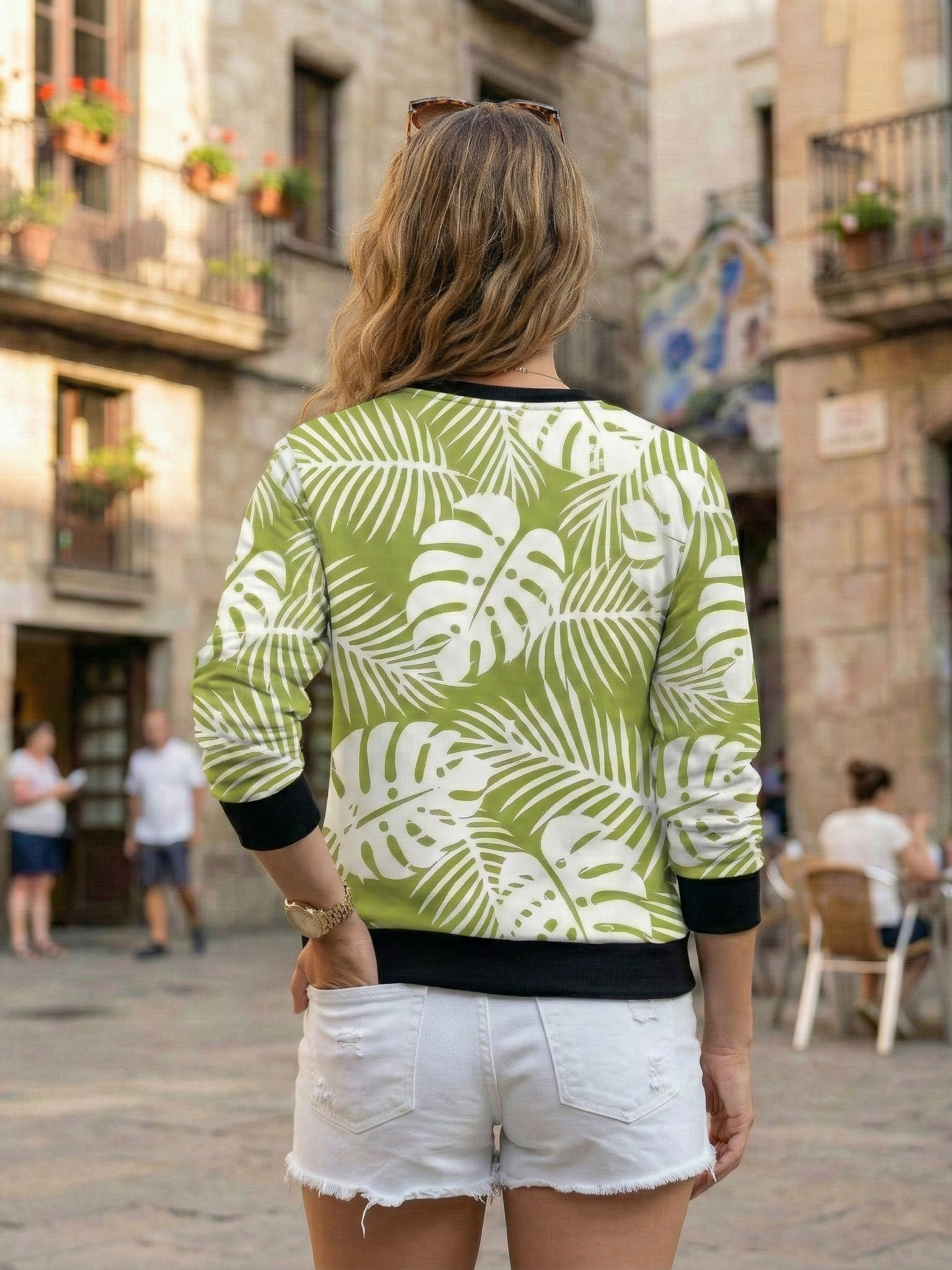 Fresh Summer Leaf Print Green Sweatshirt