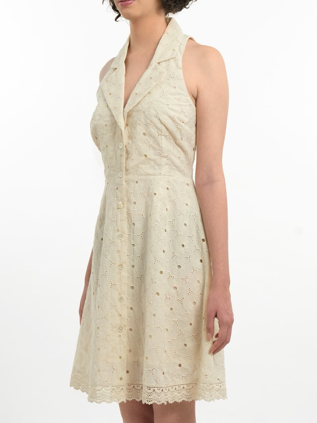 Simple Beige Notch Collar Dress