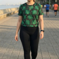Nature Inspired Leaf Print | Activewear Coord Set Tshirt With Tummy Tuck Black Leggings | Multi Sport | Odour Free