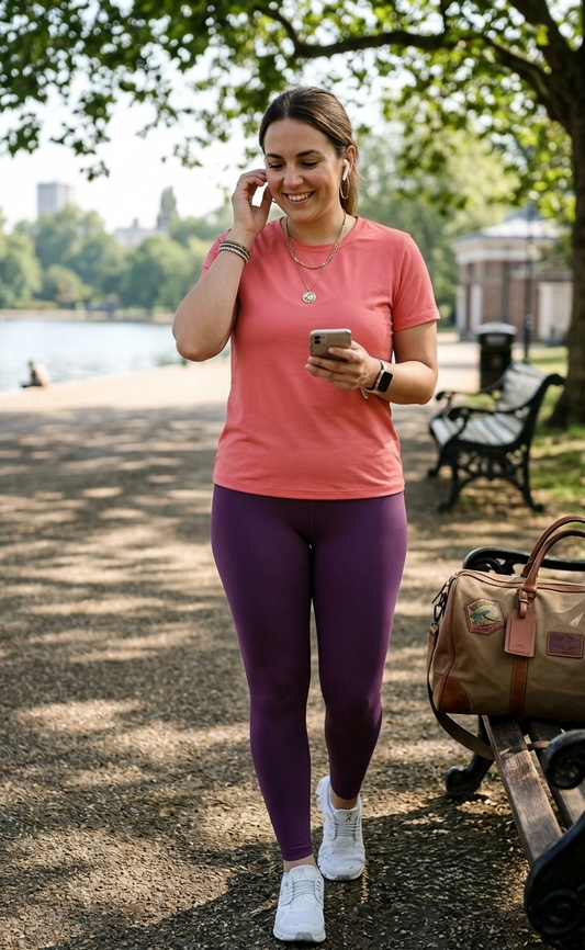 Simple Solid Set | Activewear Coord Set Tshirt With Tummy Tuck Purple Leggings | Multi Sport | Odour Free