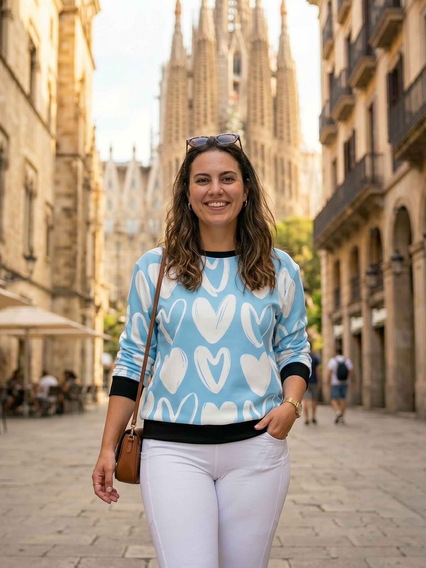 Adorable Heart Print Blue Sweatshirt