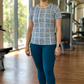 Sophisticated Geometric Print | Activewear Coord Set Tshirt With Tummy Tuck Green Leggings | Multi Sport | Odour Free