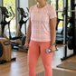 Sophisticated Geometric Print | Activewear Coord Set Tshirt With Tummy Tuck Peach Leggings | Multi Sport | Odour Free