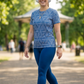 Sophisticated Geometric Triangular Print | Activewear Coord Set Tshirt With Tummy Tuck Blue Leggings | Multi Sport | Odour Free