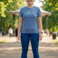 Sophisticated Geometric Triangular Print | Activewear Coord Set Tshirt With Tummy Tuck Blue Leggings | Multi Sport | Odour Free