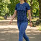 Cool Leaf Print | Activewear Coord Set Tshirt With Tummy Tuck Blue Leggings | Multi Sport | Odour Free