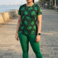 Nature Inspired Leaf Print | Activewear Coord Set Tshirt With Tummy Tuck Green Leggings | Multi Sport | Odour Free