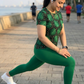 Nature Inspired Leaf Print | Activewear Coord Set Tshirt With Tummy Tuck Green Leggings | Multi Sport | Odour Free