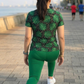Nature Inspired Leaf Print | Activewear Coord Set Tshirt With Tummy Tuck Green Leggings | Multi Sport | Odour Free