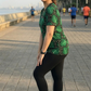 Nature Inspired Leaf Print | Activewear Coord Set Tshirt With Tummy Tuck Black Leggings | Multi Sport | Odour Free
