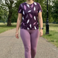 Pleasing Leaf Print | Activewear Coord Set Tshirt With Tummy Tuck Purple Leggings | Multi Sport | Odour Free