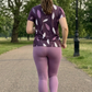 Pleasing Leaf Print | Activewear Coord Set Tshirt With Tummy Tuck Purple Leggings | Multi Sport | Odour Free