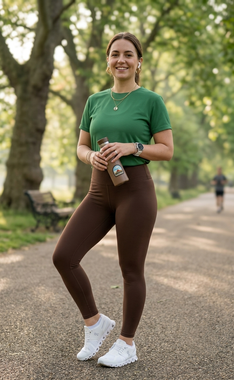 Earthy Colour Theme Set | Activewear Coord Set Tshirt With Tummy Tuck Brown Leggings | Multi Sport | Odour Free