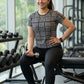 Sophisticated Geometric Print | Activewear Coord Set Tshirt With Tummy Tuck Black Leggings | Multi Sport | Odour Free