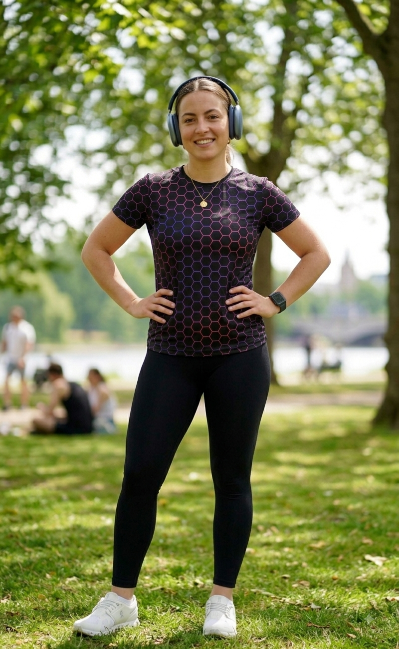 Bestseller Honeycomb Print | Activewear Coord Set Tshirt With Tummy Tuck Black Leggings | Multi Sport | Odour Free