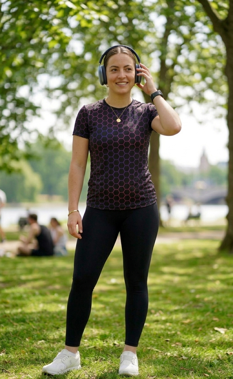 Bestseller Honeycomb Print | Activewear Coord Set Tshirt With Tummy Tuck Black Leggings | Multi Sport | Odour Free