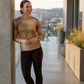 Beautiful Brown Abstract Print | Activewear Coord Set Tshirt With Tummy Tuck Brown Leggings | Multi Sport | Odour Free