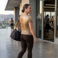 Beautiful Brown Abstract Print | Activewear Coord Set Tshirt With Tummy Tuck Brown Leggings | Multi Sport | Odour Free