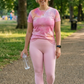 Adorable Pink Abstract Print | Activewear Coord Set Tshirt With Tummy Tuck Pink Leggings | Multi Sport | Odour Free