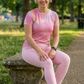 Adorable Pink Abstract Print | Activewear Coord Set Tshirt With Tummy Tuck Pink Leggings | Multi Sport | Odour Free