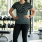 Stylish Aqua Blue Waves on Black Print | Activewear Coord Set Tshirt With Tummy Tuck Black Leggings | Multi Sport | Odour Free
