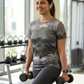 Bestselling Clouds Print | Activewear Coord Set Tshirt With Tummy Tuck Grey Leggings | Multi Sport | Odour Free