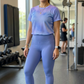 Pretty Pastel Abstract Print | Activewear Coord Set Tshirt With Tummy Tuck Purple Leggings | Multi Sport | Odour Free