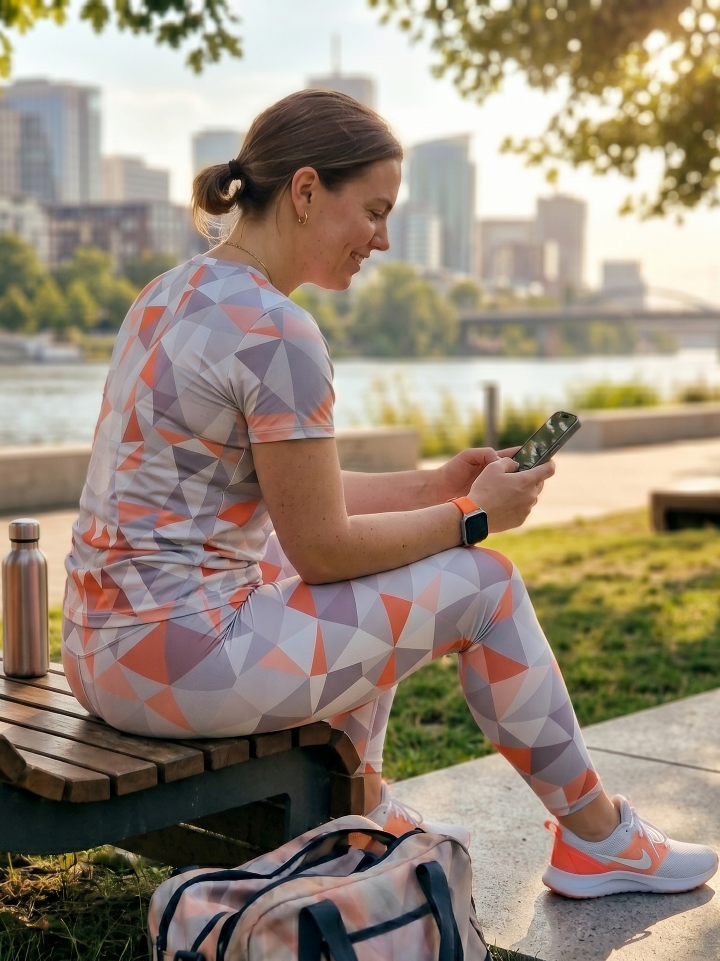 Must Have Geometric Print | Activewear Coord Set Tshirt With Tummy Tuck Leggings | Multi Sport | Odour Free