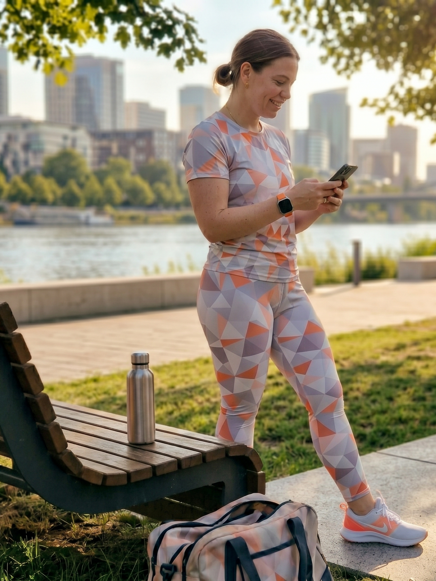 Must Have Geometric Print | Activewear Coord Set Tshirt With Tummy Tuck Leggings | Multi Sport | Odour Free