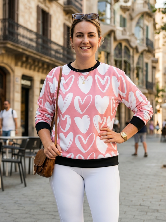 Adorable Heart Print Pink Sweatshirt