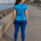 Neat Geometric Print | Activewear Coord Set Tshirt With Tummy Tuck Blue Leggings | Multi Sport | Odour Free