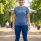 Sophisticated Geometric Print | Activewear Coord Set Tshirt With Tummy Tuck Blue Leggings | Multi Sport | Odour Free