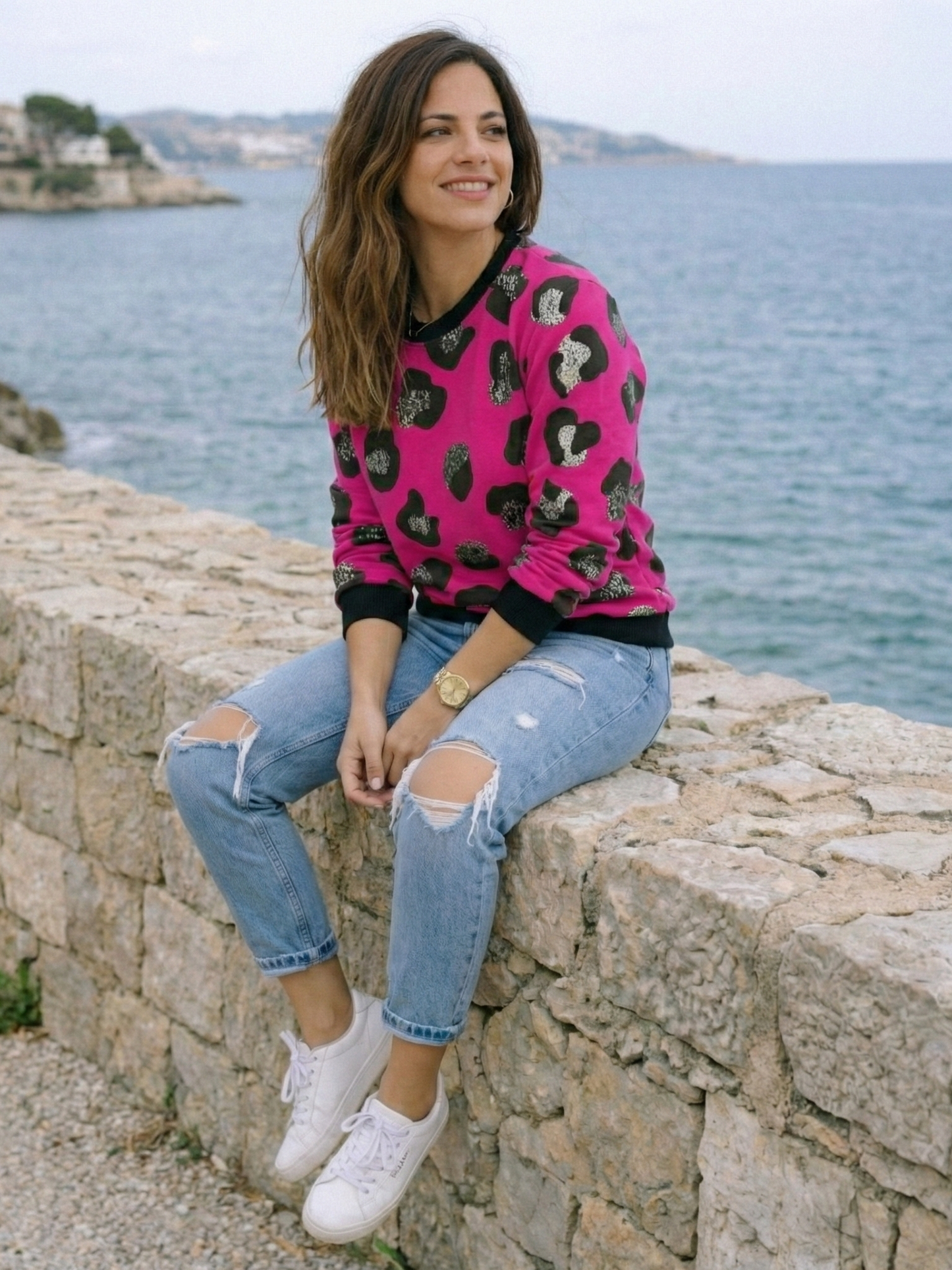 Georgian Vibe Leopard Print Pink Sweatshirt