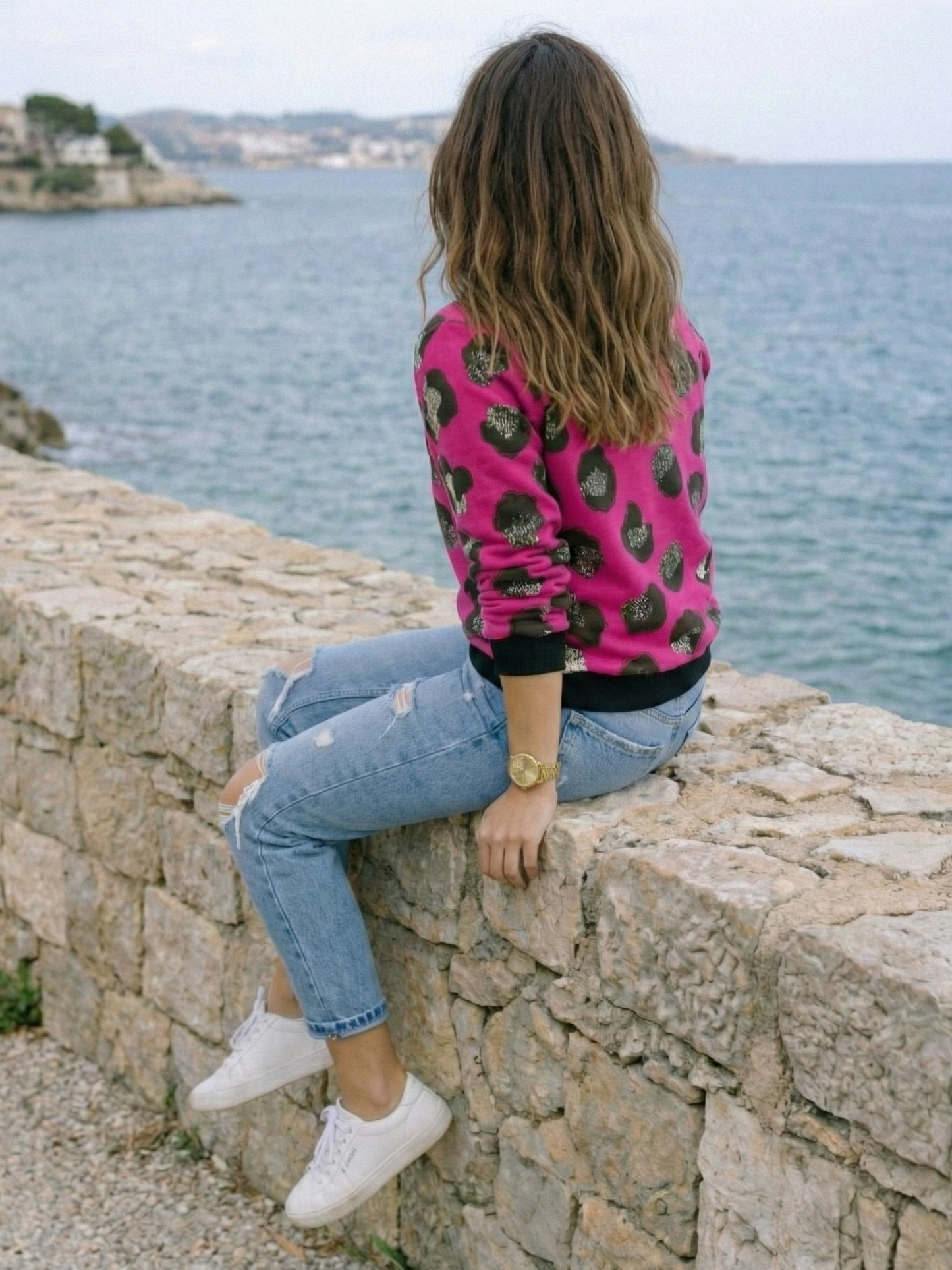 Georgian Vibe Leopard Print Pink Sweatshirt