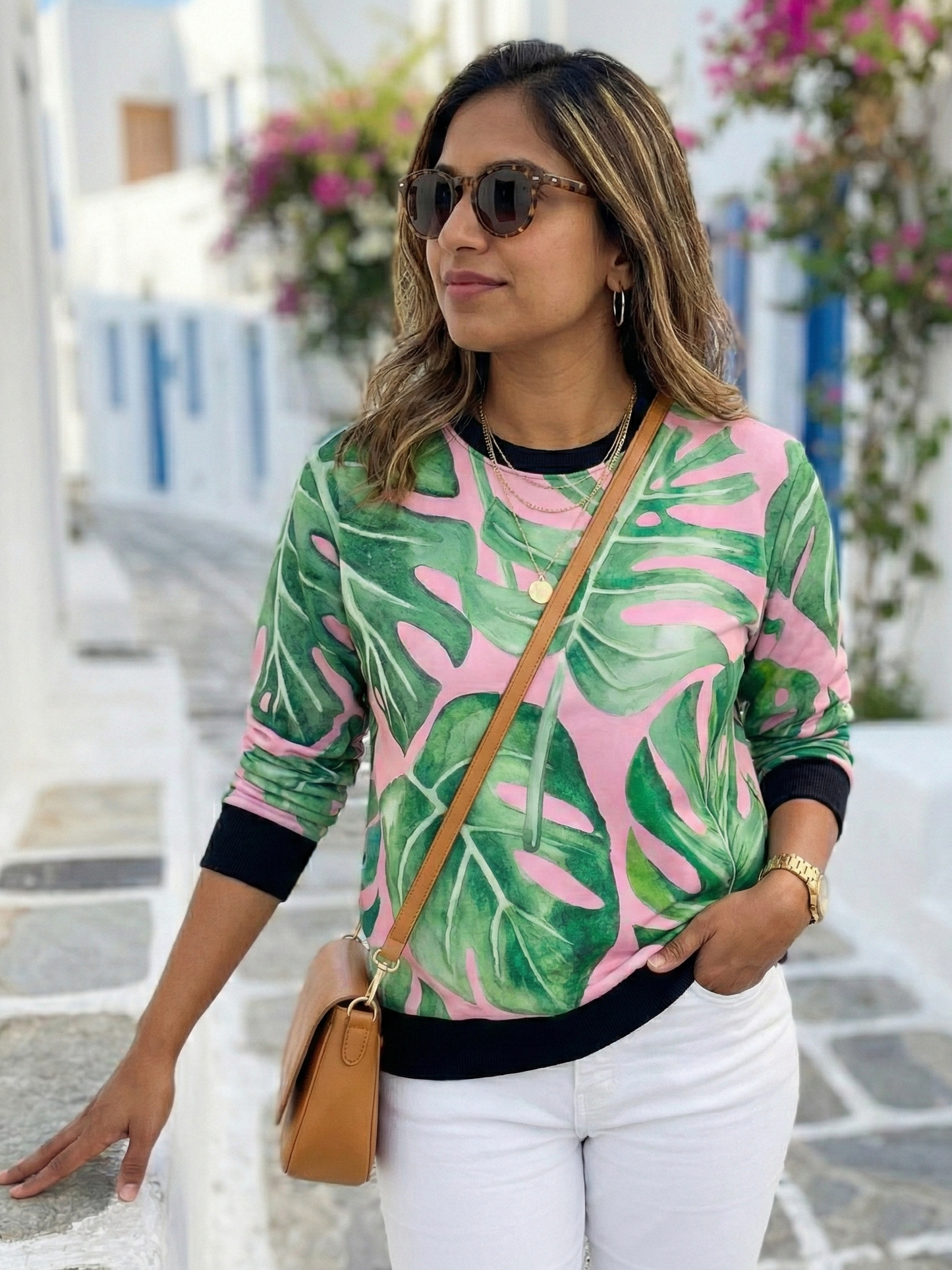Greece Vibe Serene Nature Print Green Sweatshirt