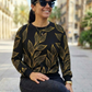 Greece Vibe Leaf Print Black Sweatshirt