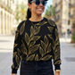 Greece Vibe Leaf Print Black Sweatshirt