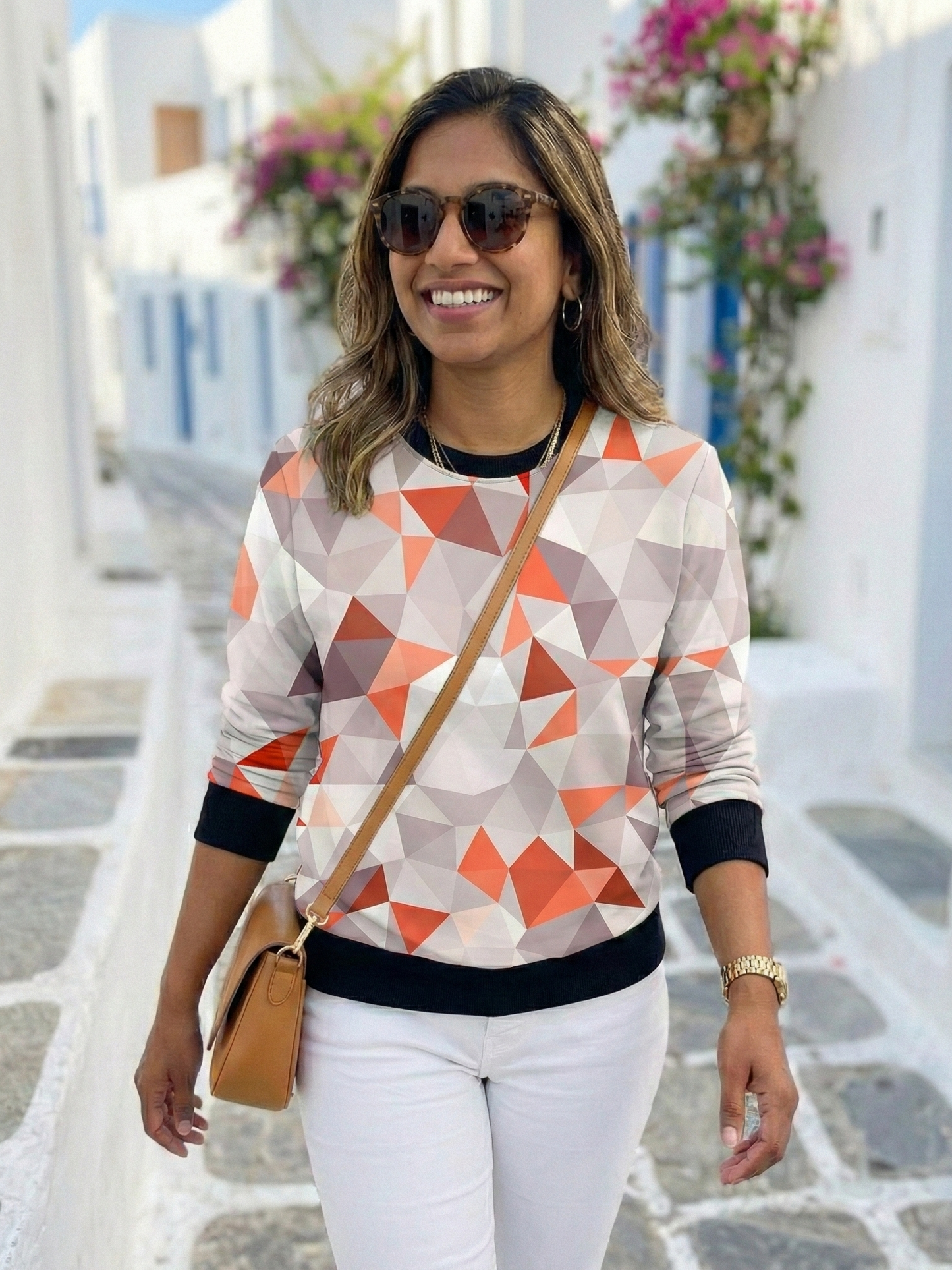 Greece Vibe Geometric Print Pastel Sweatshirt
