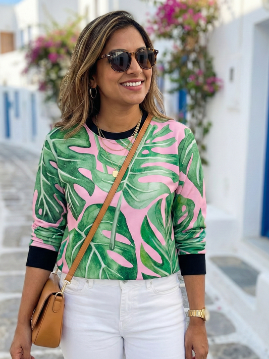 Greece Vibe Serene Nature Print Green Sweatshirt