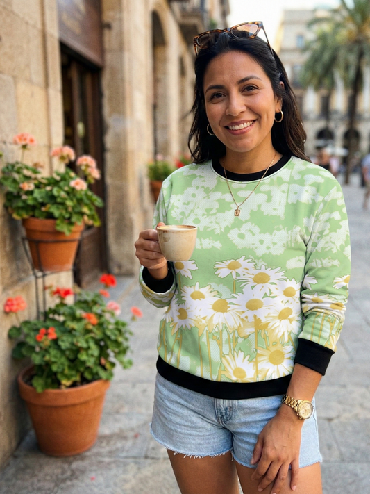 Refreshing Summer Sunflower Field Print Green Sweatshirt