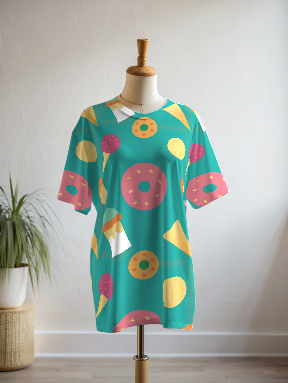 Yummy Donuts Ice-cream  Print Premium Oversized Tee With Tummy Tuck Body Shaping Leggings Co-ord Set