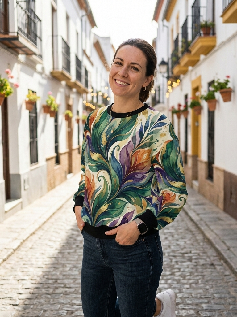 Serene Leaf Print Multi Coloured Sweatshirt