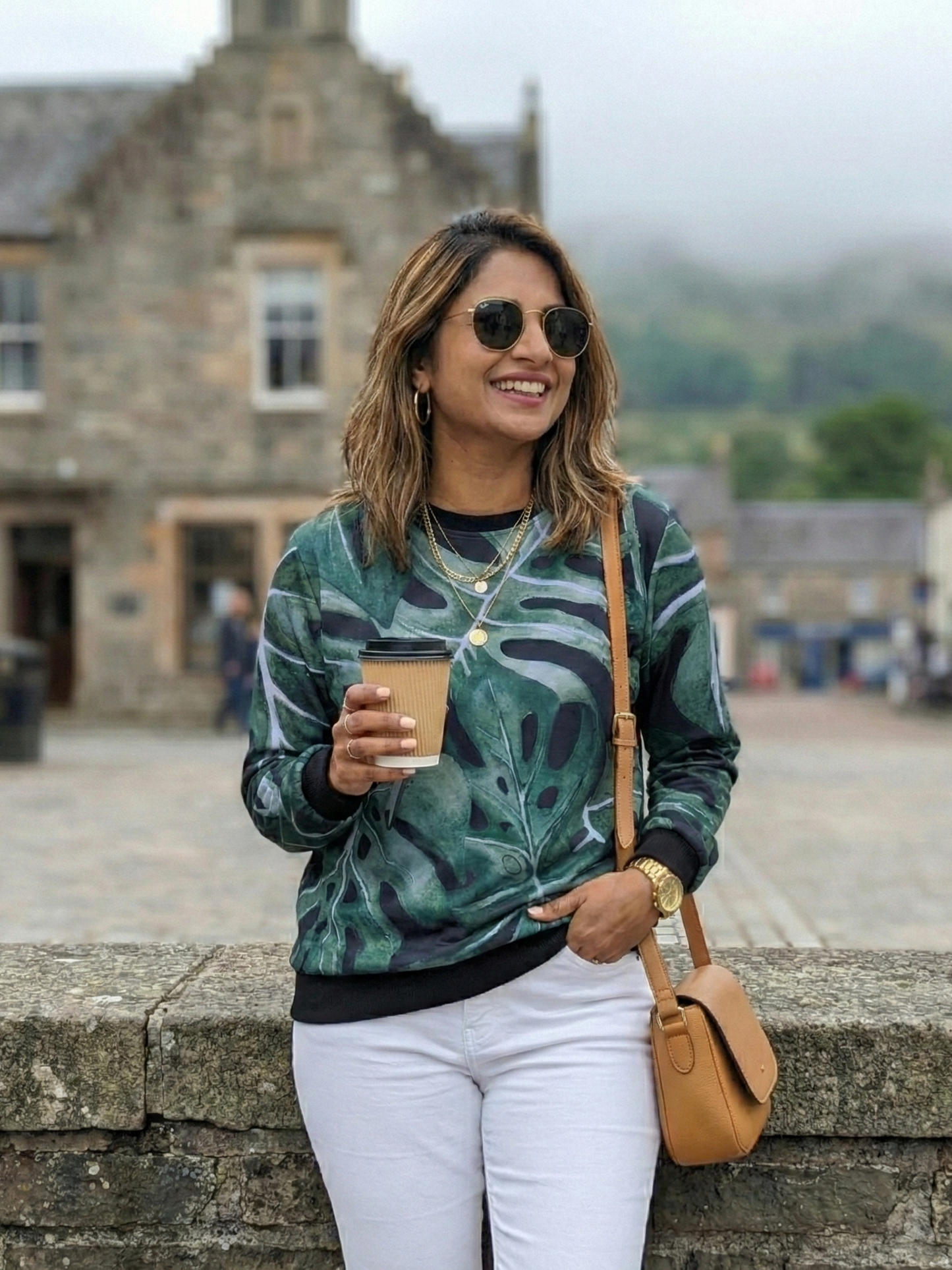 Scotland Vibe Leaf Print Green Sweatshirt