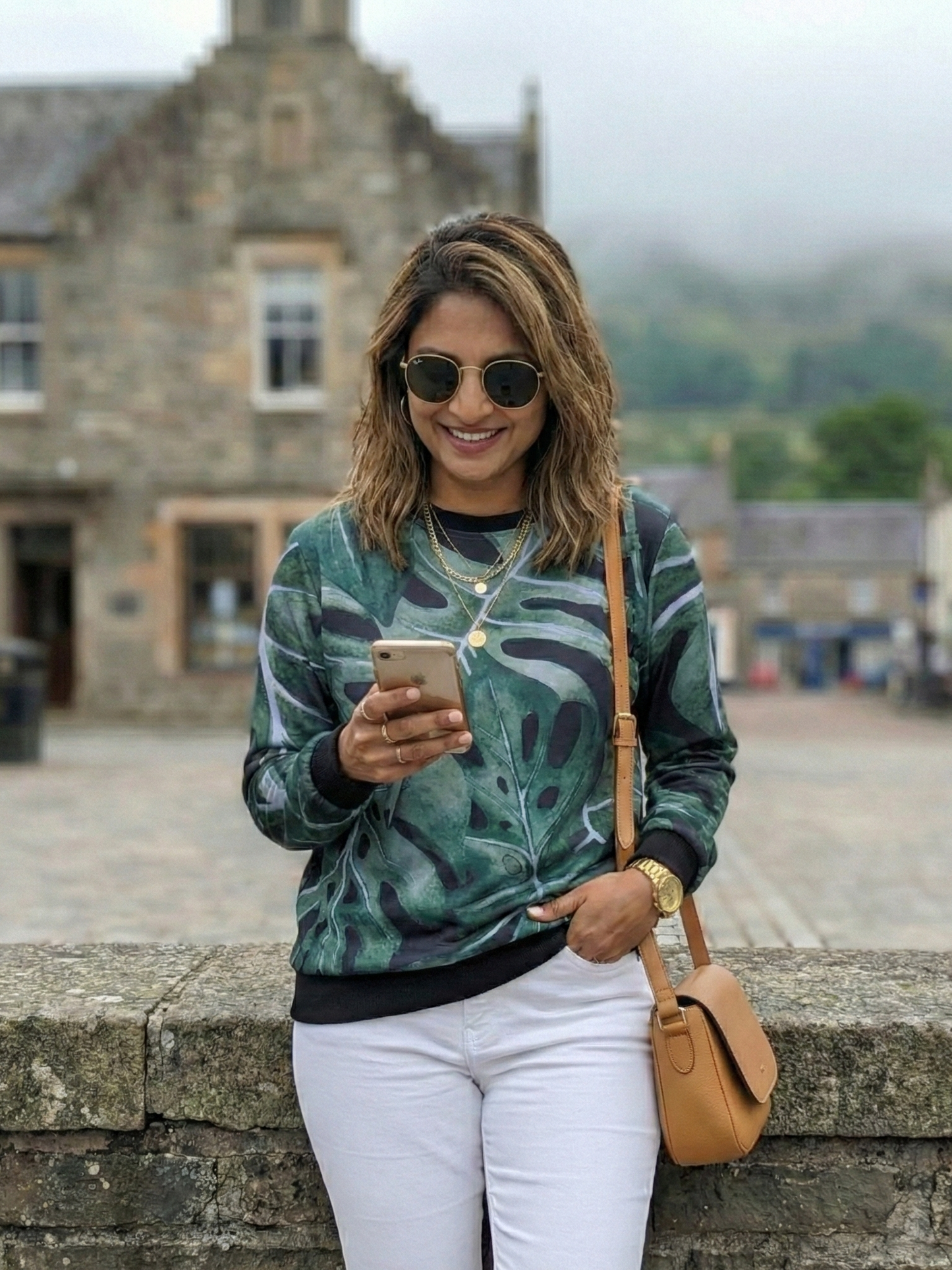 Scotland Vibe Leaf Print Green Sweatshirt