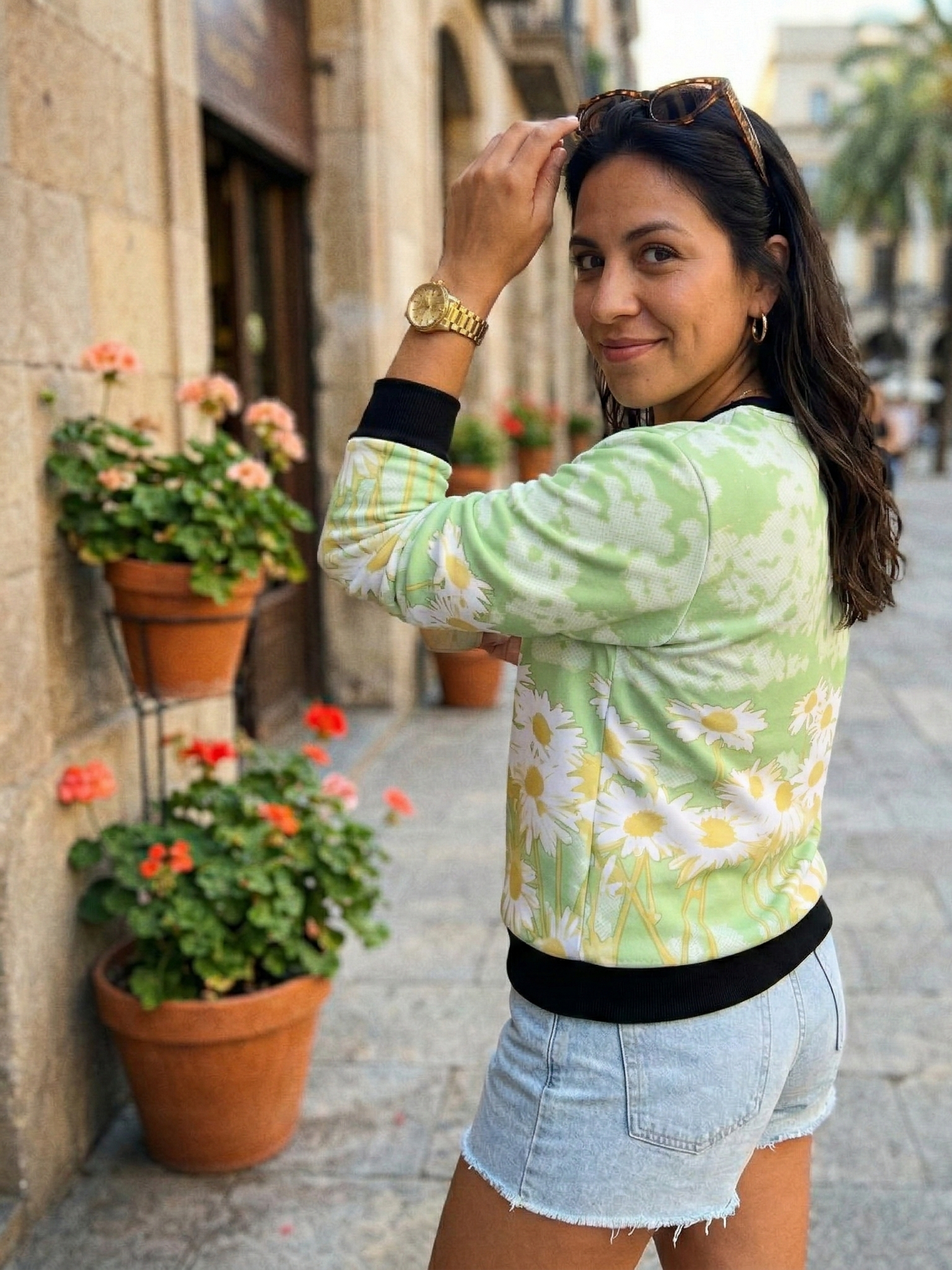 Refreshing Summer Sunflower Field Print Green Sweatshirt