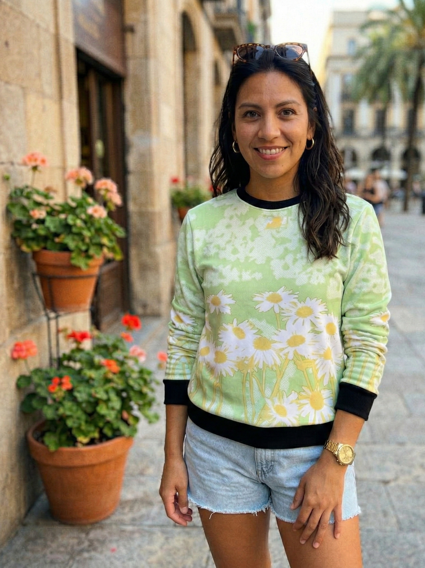 Refreshing Summer Sunflower Field Print Green Sweatshirt