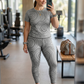 Fresh Grey Swirl Print | Activewear Coord Set Tshirt With Tummy Tuck Leggings | Multi Sport | Odour Free