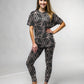 Hotselling Pastel Pink Lines on Brown Print Premium Oversized Tee With Tummy Tuck Body Shaping Leggings Co-ord Set