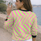Smart Hot Pink Stripes Print Green Sweatshirt