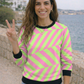 Smart Hot Pink Stripes Print Green Sweatshirt